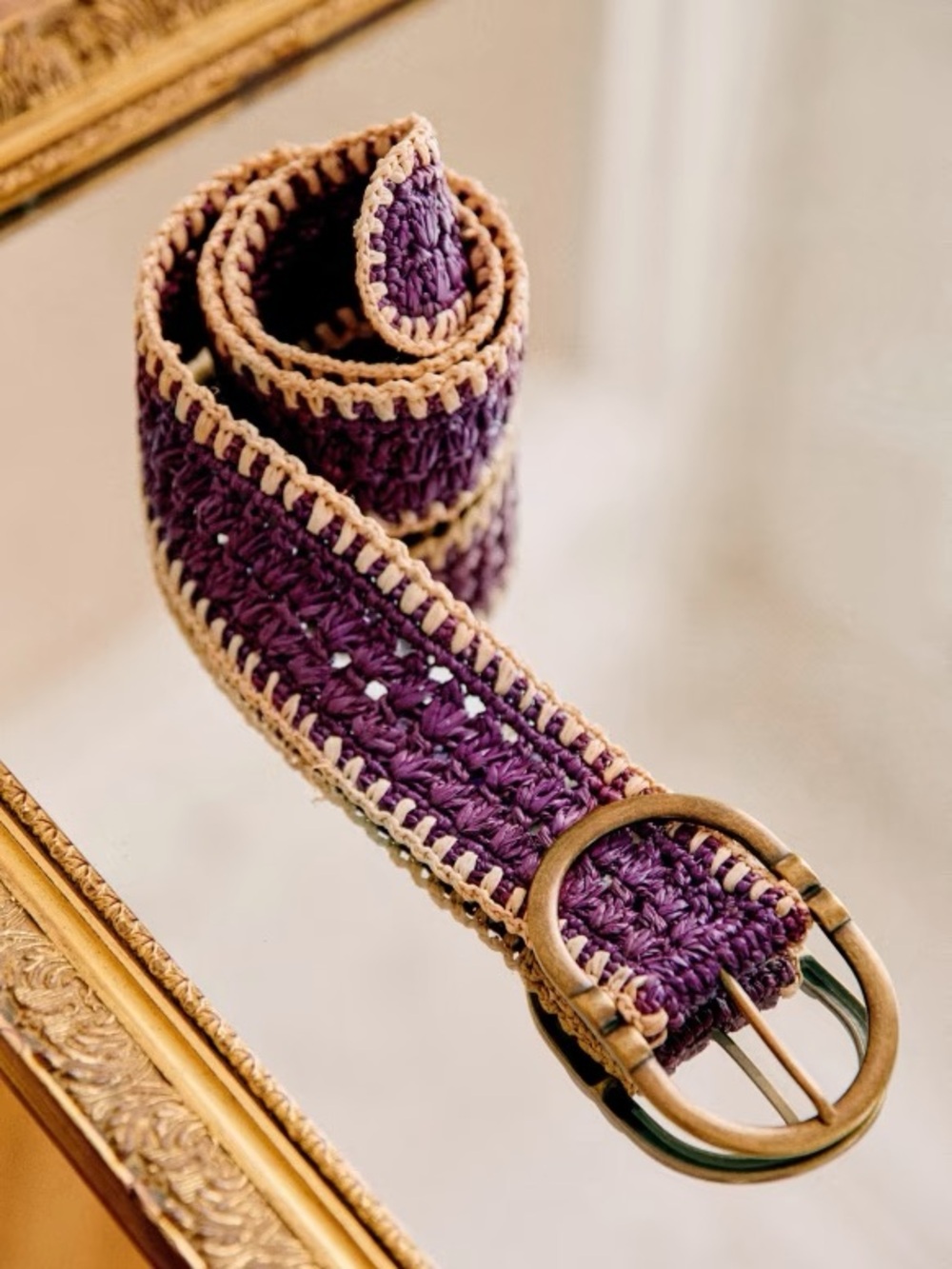 SEZANE FÉTICHE BELT. VIOLET RAFFIA. NWT